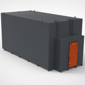 100000 litre steel bunded generator bulk tank finished in black with an orange security cabinet door