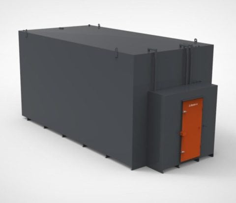 100000 litre steel bunded generator bulk tank finished in black with an orange security cabinet door