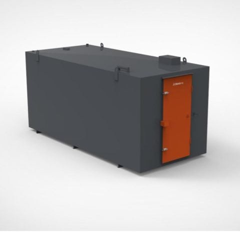 5000 litre steel bunded generator fuel tank in black with orange security cabinet door