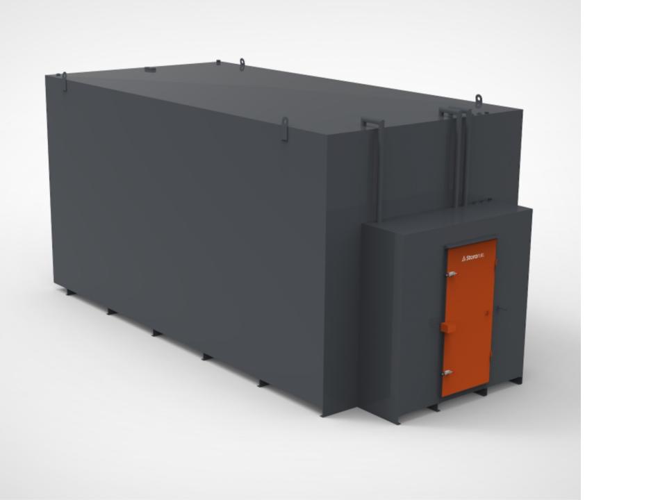 60000 litre generator bulk tank finished in black with an orange security cabinet door