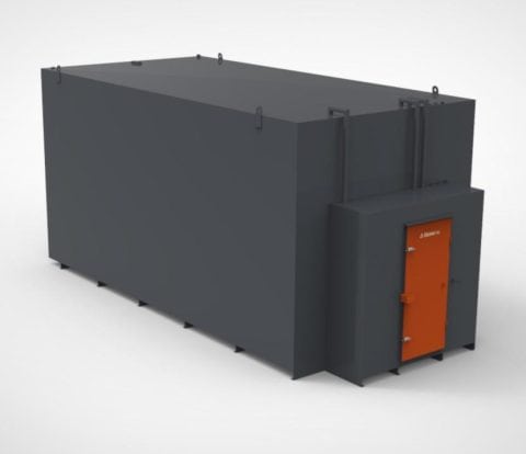 90000 litre steel bunded generator bulk tank finished in black with orange security cabinet door