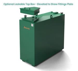 Green 900 litre steel bunded oil tank with lockable top box elevated made with Imperium® Technology