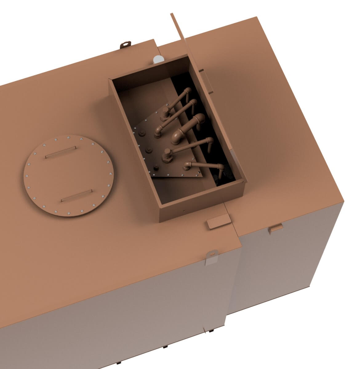 Top down view of the connections of the GBI tanks
